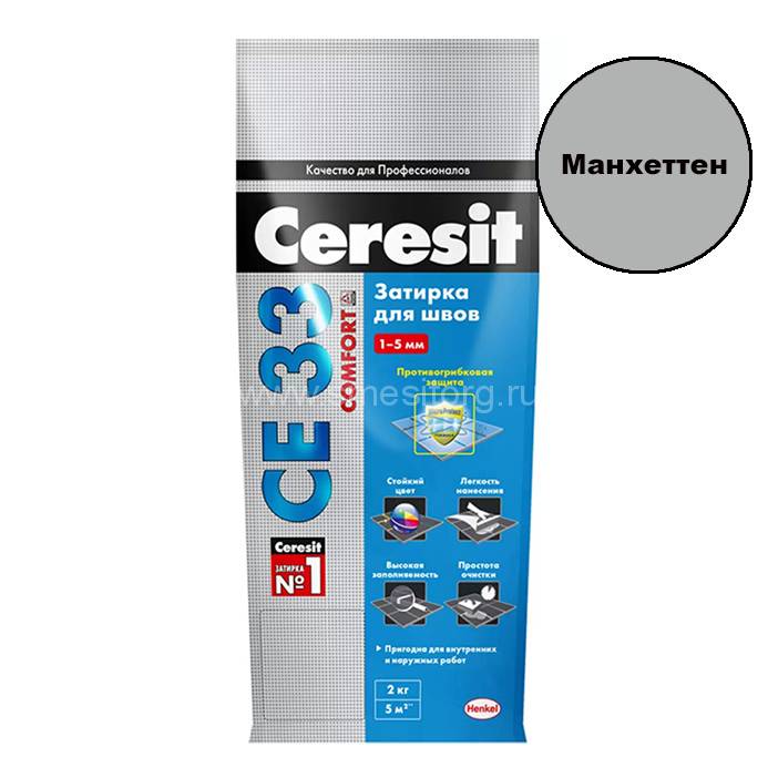 Затирка церезит CE 332 цементная 1-6мм S №10 манхеттен 2кг