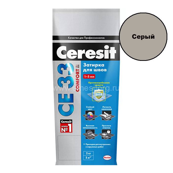 Затирка церезит CE 33 2 цементная 1-6мм S №07 серый 2кг