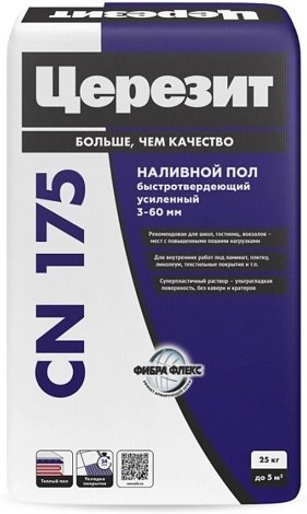 Наливной пол быстротвердеющий усиленный цементно-гипсовый CN175 (3-60мм)  25кг ЦЕРЕЗИ